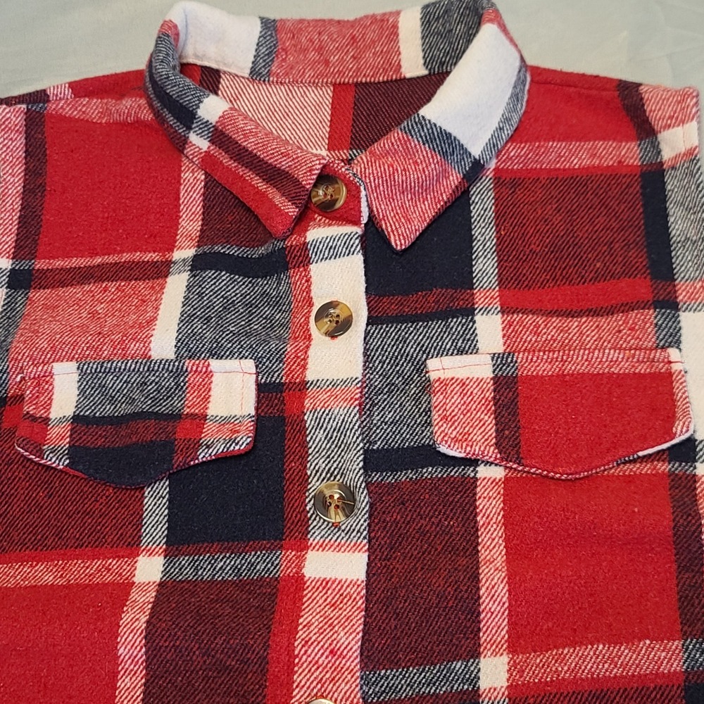 Unbranded Plaid Sleeveless Button Down Top Women 1XL Red Navy Flannel Style Vest